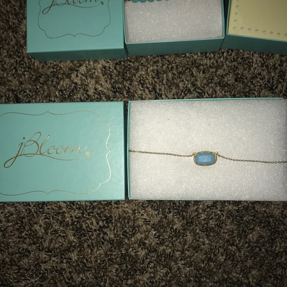 Teal stone necklace with gold colored chain